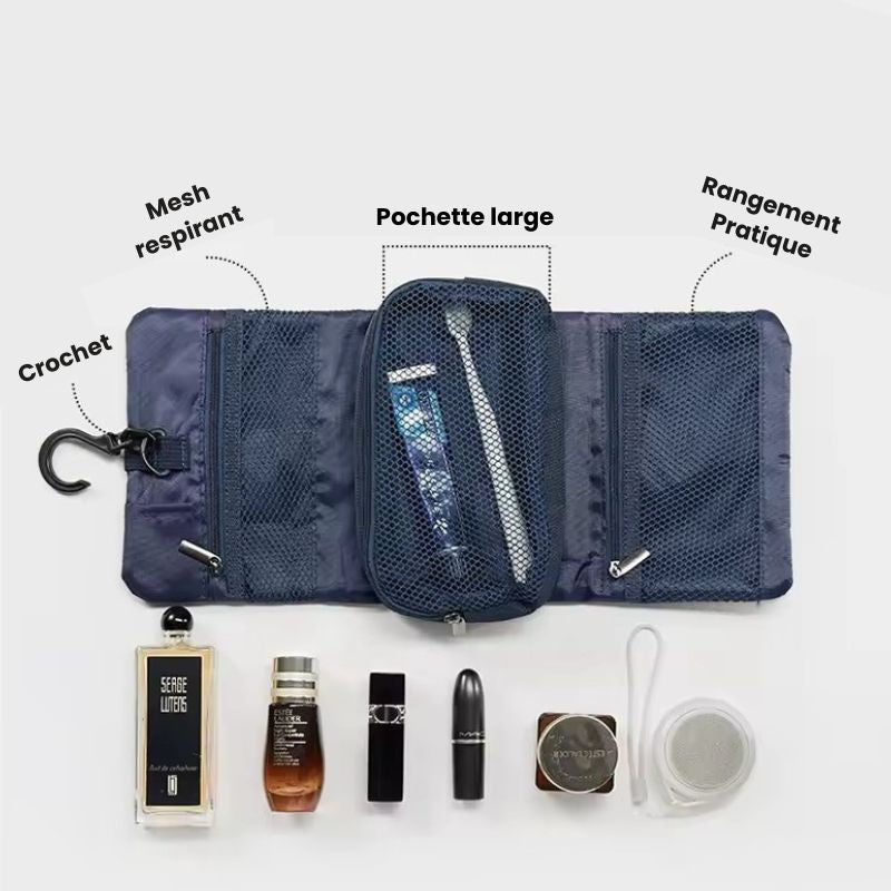 Trousse de toilette suspendue pliable à poches filet