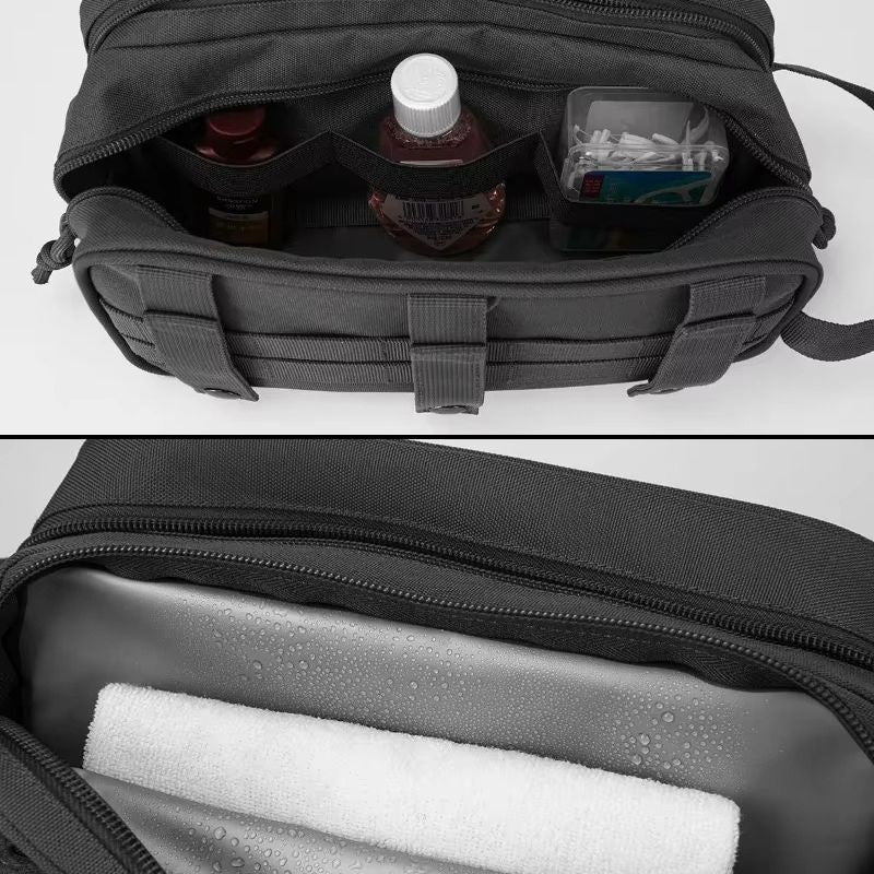 Trousse de toilette tissu suspendue avec crochet – Compacte et robuste