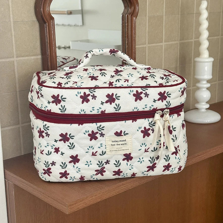 Trousse maquillage à fleurs – Velours côtelé pratique et chic