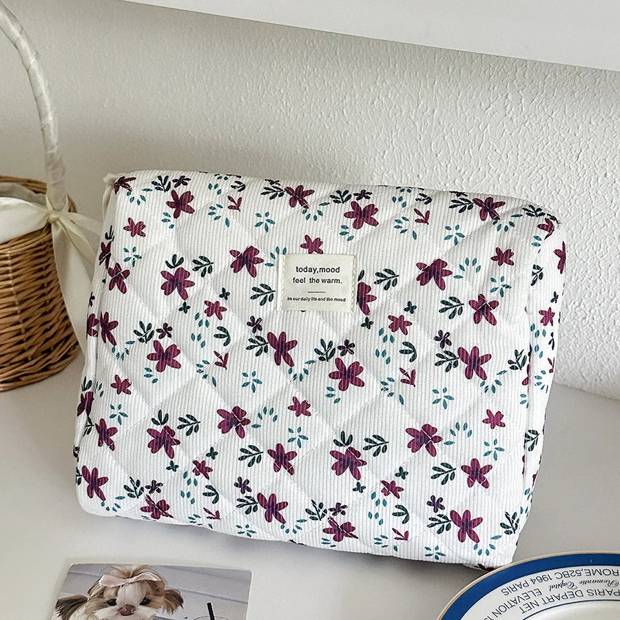 Trousse maquillage à fleurs – Velours côtelé pratique et chic