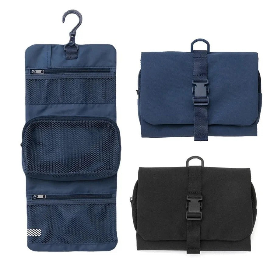 Trousse de toilette suspendue pliable à poches filet