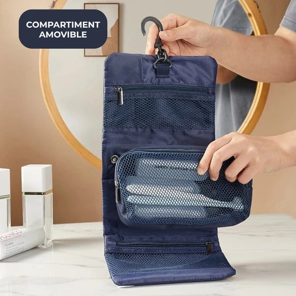 Trousse de toilette suspendue pliable à poches filet