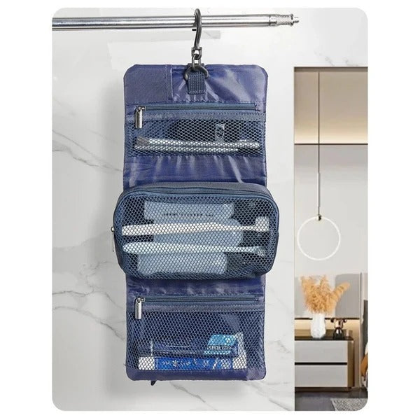 Trousse de toilette suspendue pliable à poches filet