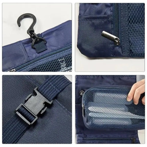 Trousse de toilette suspendue pliable à poches filet